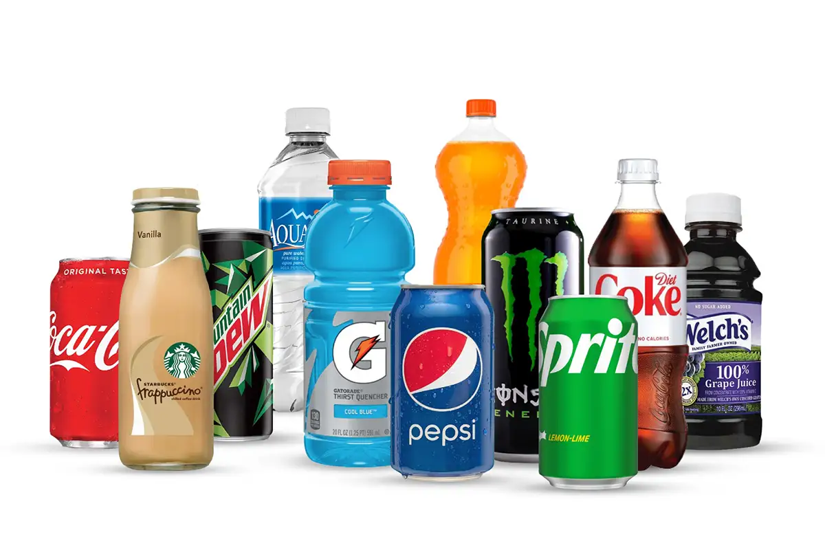 Lineup of bottled and canned beverages available through Vendly Atlanta