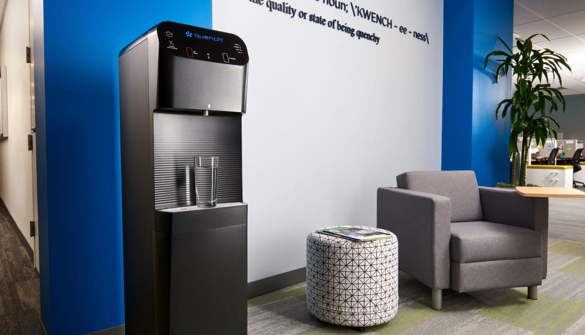 Filtered water dispenser installed in an office break area